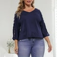 thumbnail image 2 of Loopsun Womens Tops Plus Size, Womens 3/4 Sleeve T Shirts, Women's Solid Hollow Shoulder 3/4 Sleeve V-Neck Blouse Top Dark Blue XXXXL, 2 of 5