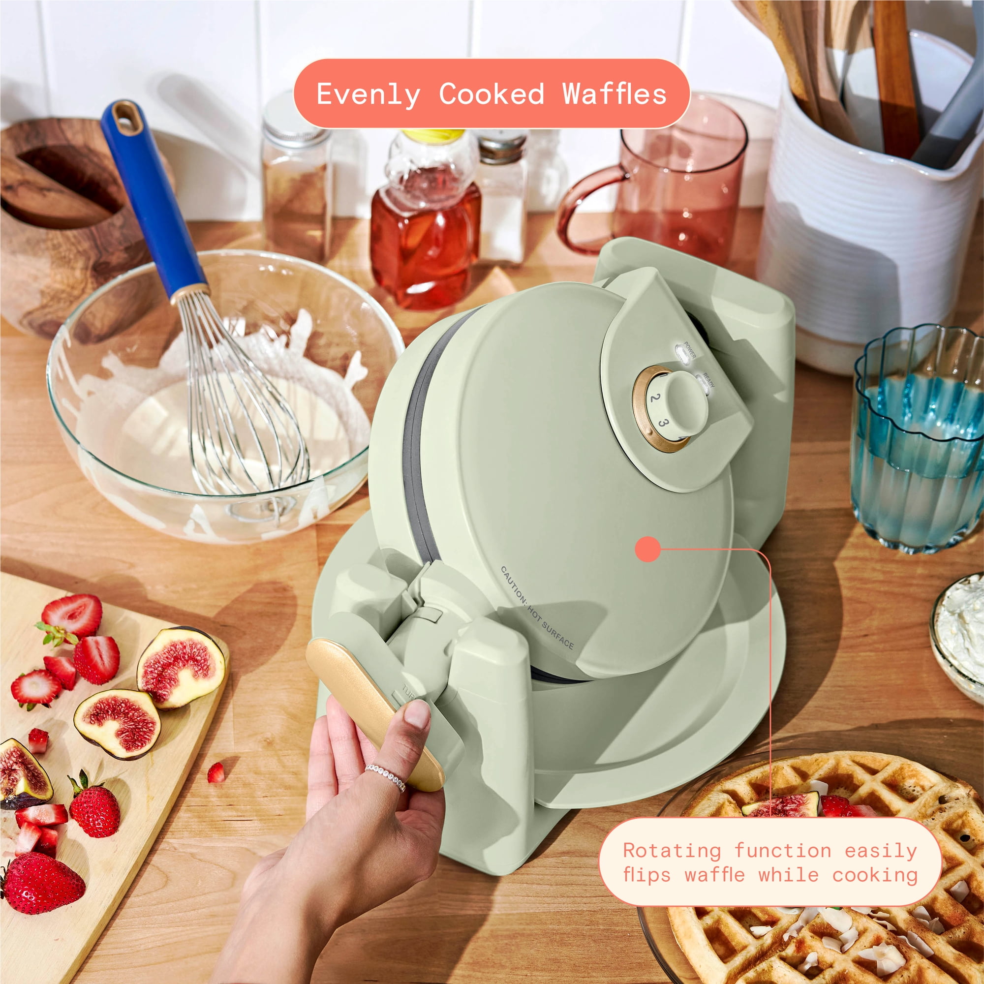 Beautiful Rotating Belgian Waffle Maker, Sage Green by Drew Barrymore