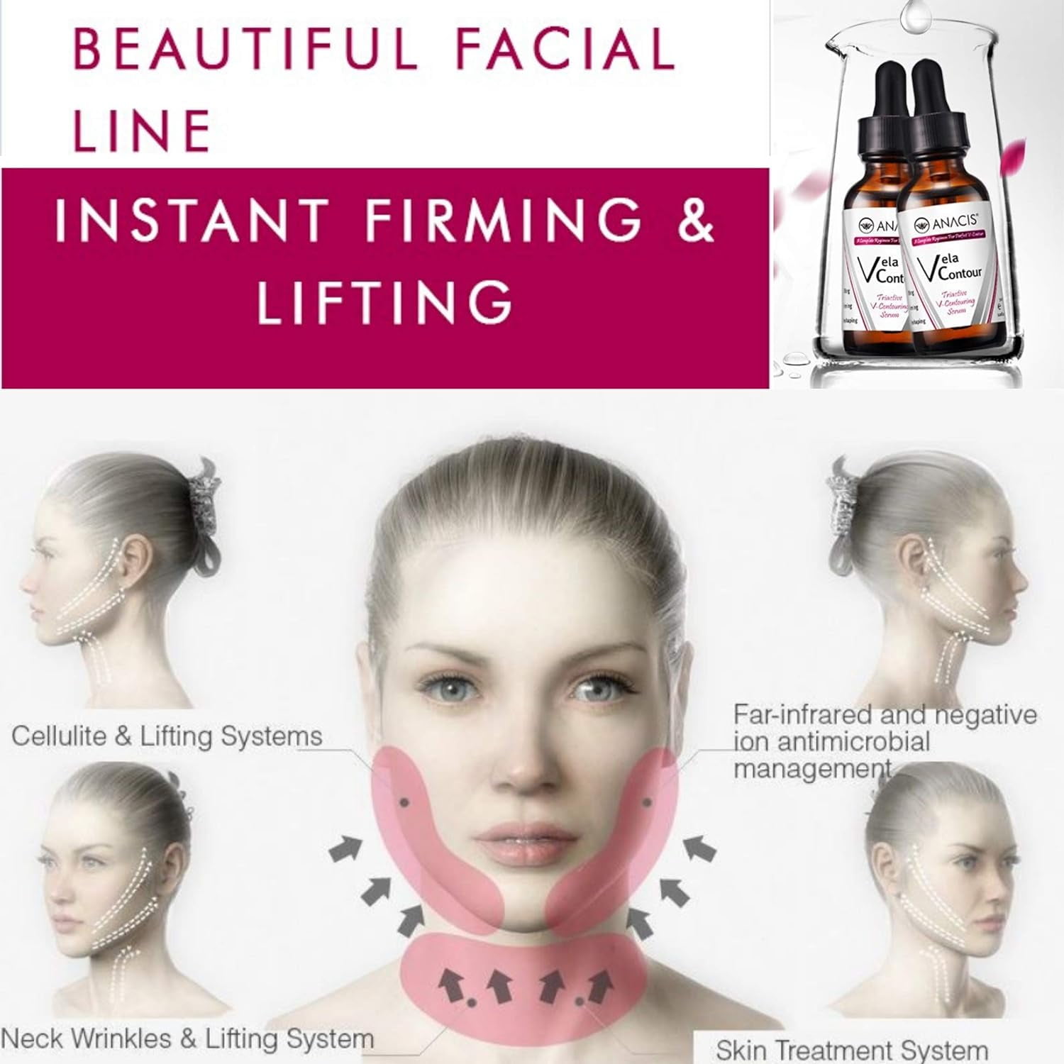 Anacis. Neck Tightening Firming Double Chin Reducer Face Lift Serum and Cream for All Skin Types