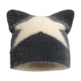 thumbnail image 4 of Knit Beanie with Cat Ears and Five-Point Star Pattern Cute Warm Winter Hats for Men Women Soft Stretchy Cozy Hat, 4 of 4