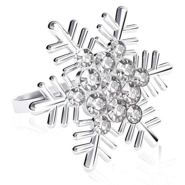 Juego de 8 servilleteros navideños plateados con forma de copo de nieve for mesas de comedor: decoración rústica for bodas, Navidad, Acción de Gracias y cenas festivas.