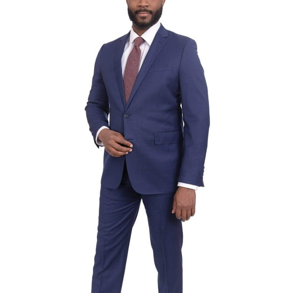 Mens Extra Slim Fit Blue Textured Two Button Wool Blend Suit