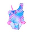 thumbnail image 1 of Kmbangi Girl?s Fish Scale Print Sleeveless Off-shoulder Ruffled Neck Swimwear, 1 of 9