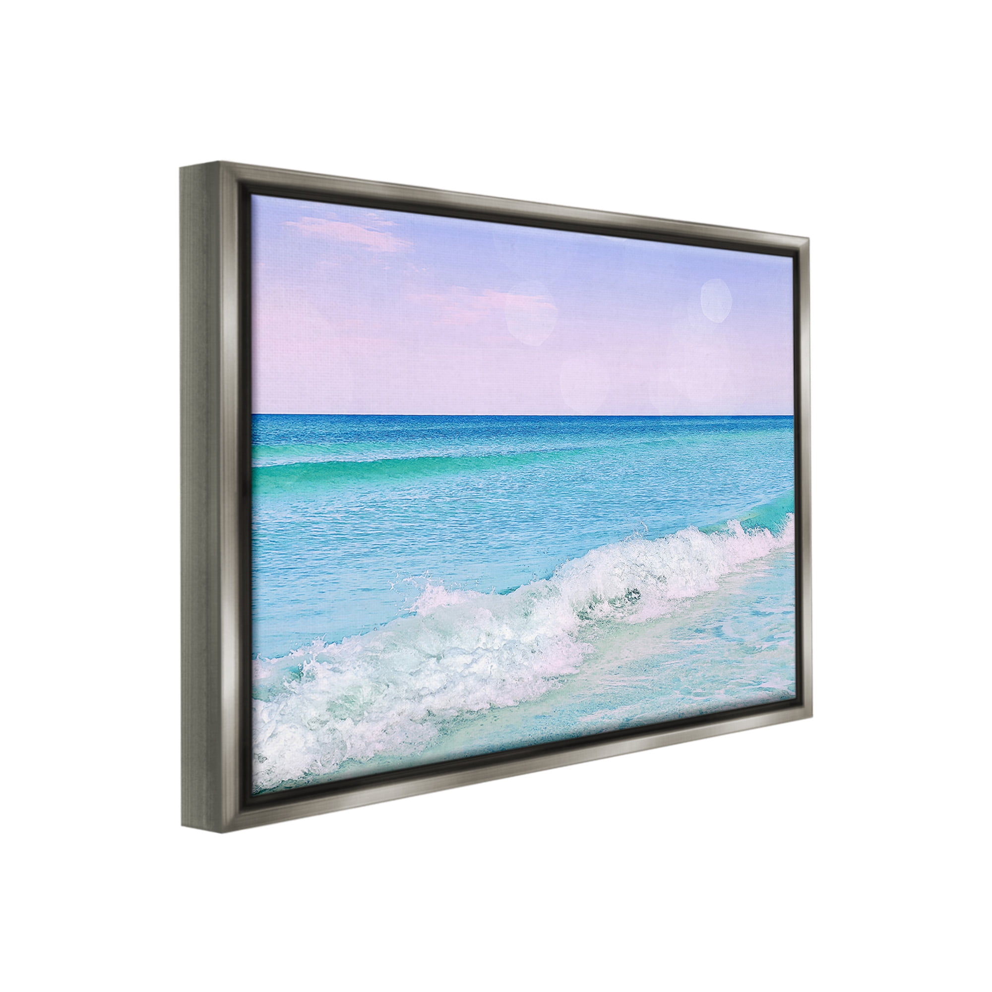 Stupell Industries Beach with Pastel Sky Landscape Painting Gray Floater Framed Canvas Art Print Wall Art, 31 x 25