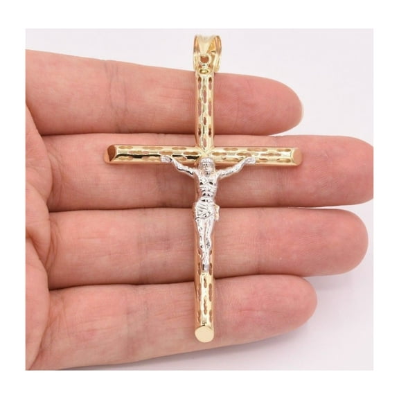 3.5" Jesus Crucifix Cross Unisex Adult Pendant 10K White Yellow Gold, 3.80Gr - GOLDUM NYC