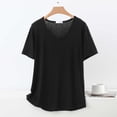 thumbnail image 2 of Women's Solid Thin Crew Neck Short Sleeve Sleep T-Shirt, Soft Elastic Basic Layering Blouse, Casual All Season Daily Indoor Home Loungewear | TruHer,Black L, 2 of 6