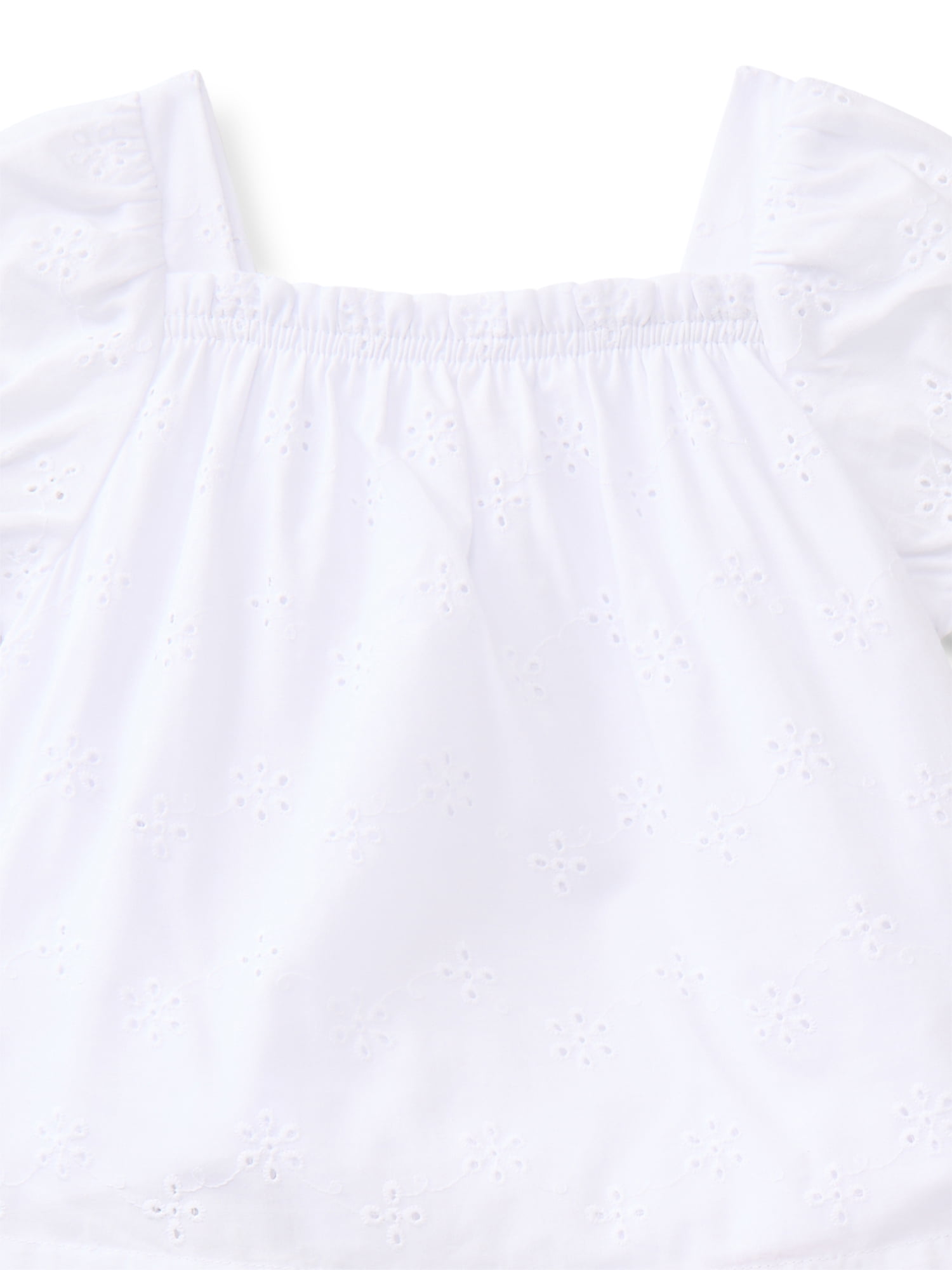 Wonder Nation Toddler Girls' Cotton Eyelet Top and Wide Leg Pants Set, 2-Piece, Sizes 12M-5T