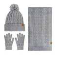 thumbnail image 1 of Fgnfyis Solid Color Knit Hat Scarf and Gloves Set Double Layer Thick Warm Windproof Three Piece Grey, 1 of 4
