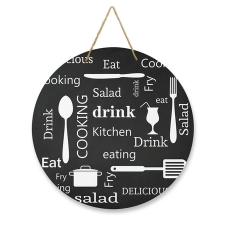 

Kitchen Knife Theme Wreaths for Front Door Rustic Wood Welcome Sign for Porch Decor Black White Round Plaque Wall Hanging Decoration for Home Indoor Outdoor 10x10 Inch