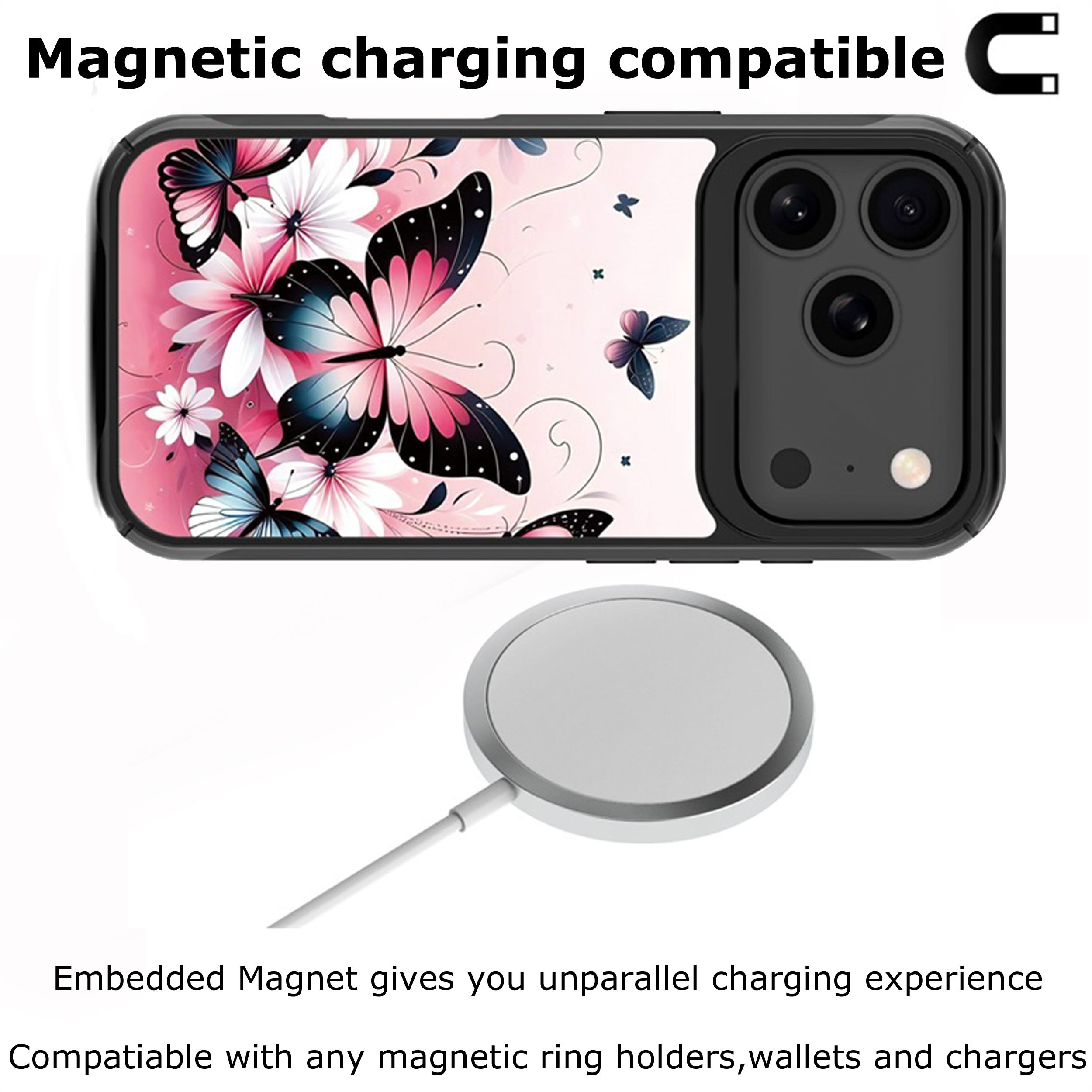 Magnetic-Charging Compatible Case for iPhone 17 Pro Max — Butterfly Bouquet