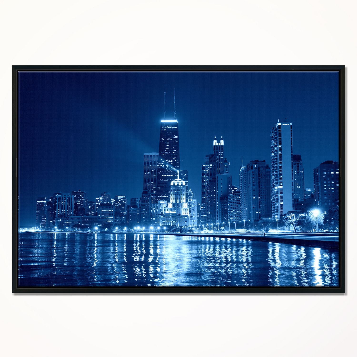 Design Art Nuit De Chicago Bleu  Sur Toile Encadrée