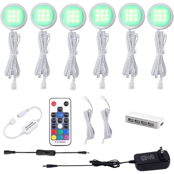 Aiboo RGB Dimmable LED Under Cabinet Lights Kit with Wireless Remote, 6 Lights for Kitchen Counter Ambiance