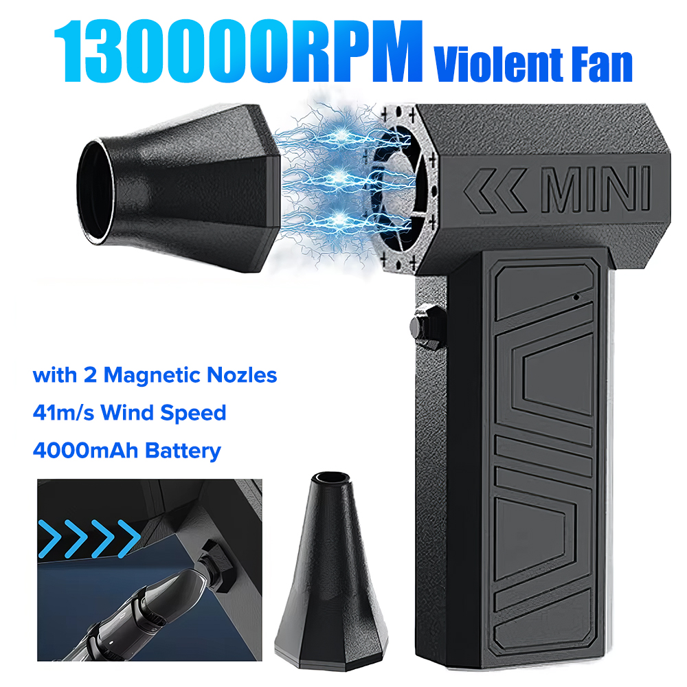 PEPWELL Compressed Air Duster-130000RPM Super Power Electric Air Duster, 4-Gear Adjustable Mini Blower with Fast Charging, Dust Blower for Computer, Keyboard, House, Outdoor and Car with 2 Nozzles