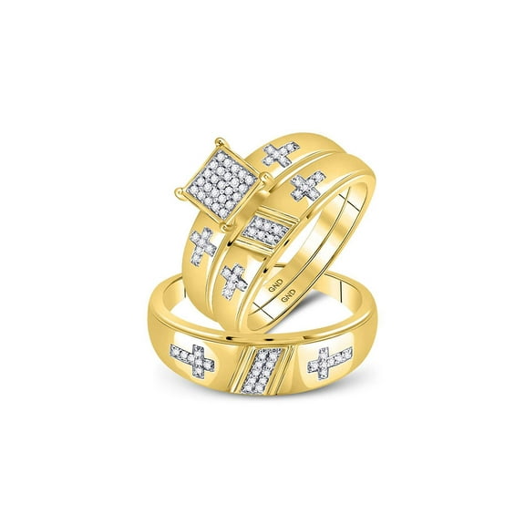 Diamond Princess 10kt Yellow Gold His Hers Diamond Cross Matching Wedding Set 1/12 Cttw