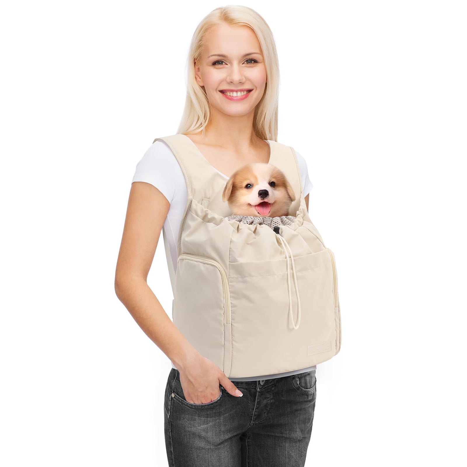 Cat Front Carrier - Pet Carrier Backpack for Cats Dogs, Breathable Adjustable Front-facing Chest Carrier with Shoulder Strap, Outdoor Travel Bag for Small Pets Daily, Beige