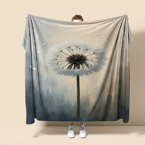 Soft Flannel All-Season Blanket - Beige, Brown, Black & White Dandelion Floating Seeds Design, Minimalist Bedspread for Bed, Couch, Travel - Lightweight & Warm Throw, Holiday, Birthday, Christmas Gif