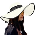 thumbnail image 2 of OOOUM Womens Wide Brim Sun Hats Elegant Vintage Floppy Straw Hat Packable Summer Beach Vacation Hats White, 2 of 4