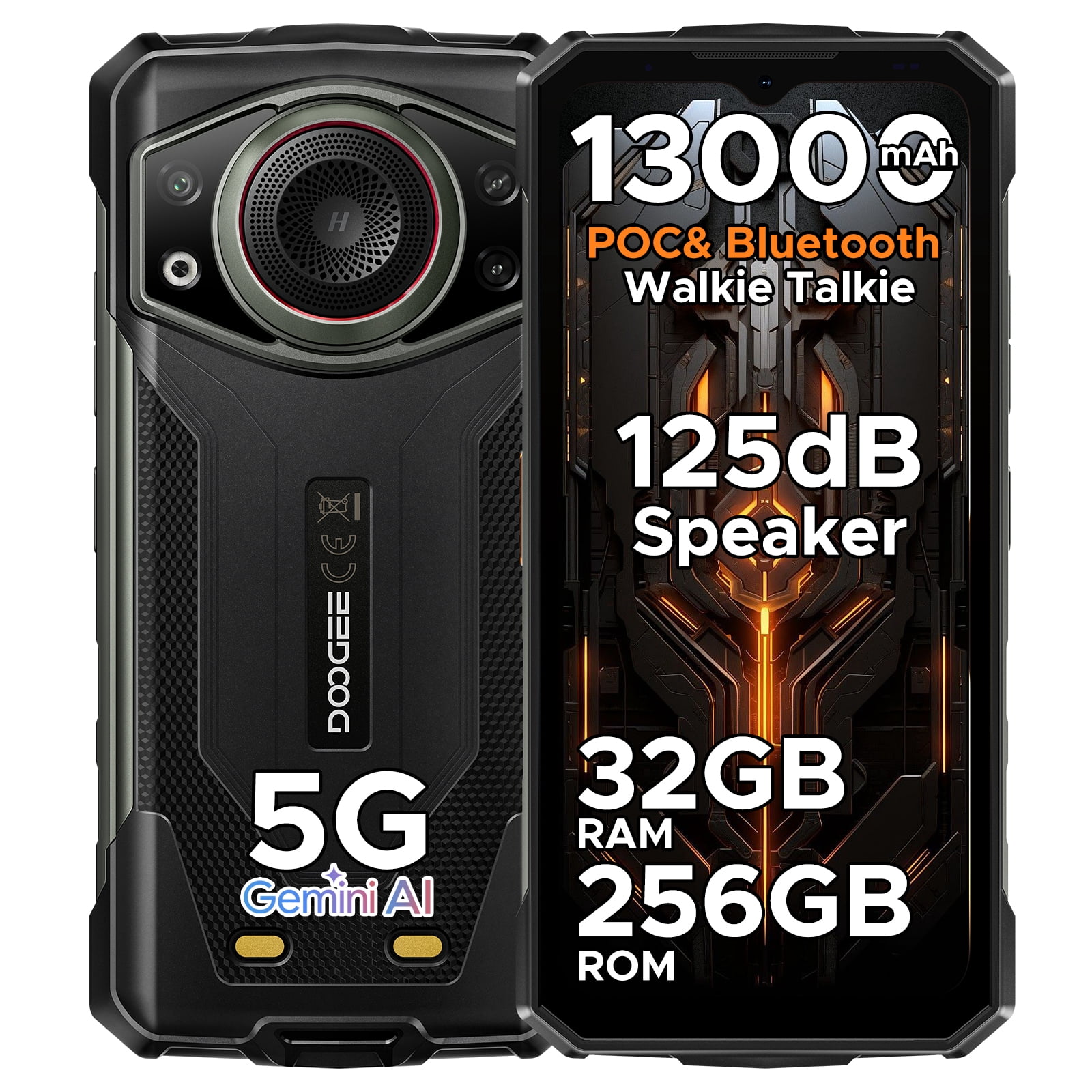 DOOGEE Fire 7 Ultra 5G Rugged Smartphone,13000mAh Battery/33W Fast Charge,32GB+256GB(2TB TF),6.6"HD+90Hz,IP68/IP69K,125dB Speaker,Nfc,Dual Sim