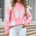 thumbnail image 2 of Bixock Women Fall and Winter Top,Women Sweater,Women's Fashion Round Neck Long Sleeved Bow Print Pullover Knitted Sweater, 2 of 4