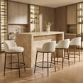 thumbnail image 6 of Morden Fort Counter Height Bar Stool Set of 2, 26" Metal Bar Stools with Hammered Metal Legs & Curved Low Back for Kitchen Island, Upholstered Linen Seat Cushion Island Chairs, Bronze, 6 of 10