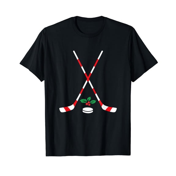 Ice Hockey Christmas Gift Candy Cane Hockey Stick Hockey T-Shirt Black