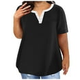 thumbnail image 2 of Frostluinai Plus Size Henley Shirts for Wonen Short Sleeve Loose Fit Blouses Color Block Lounge Tee Shirts Comzy Curved Hem Tees Gifts, 2 of 5