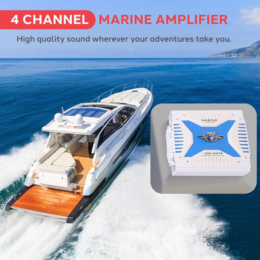 Pyle Elite Series Waterproof Amplifier, Bridgeable 1000 Watt 4-Channel Amp