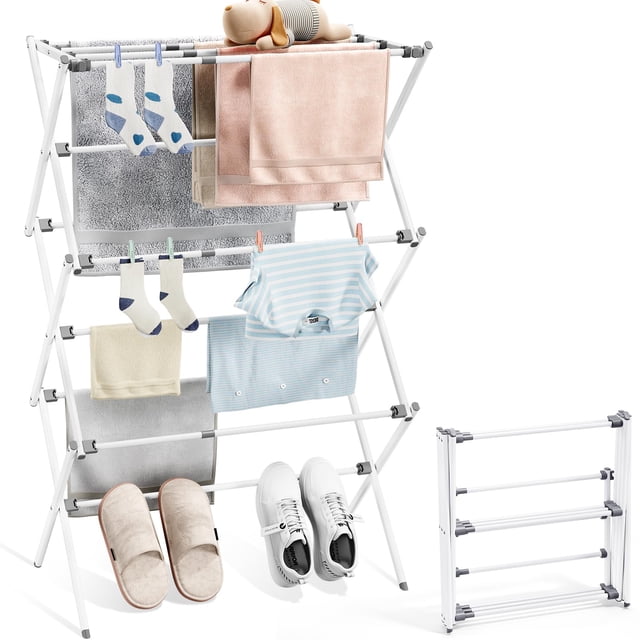 Tendedero de ropa APEXCHASER, plegable y extensible, blanco