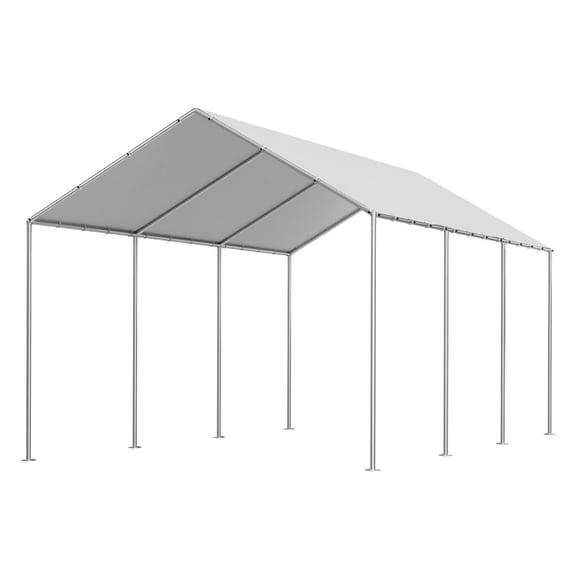 10x20 ft Carport Replacement Canopy, Waterproof UV-Resistant Car Shelter Cover, Heavy Duty Garage Tent Top Tarp with Bungee Cords, Grey - Frame Not Included