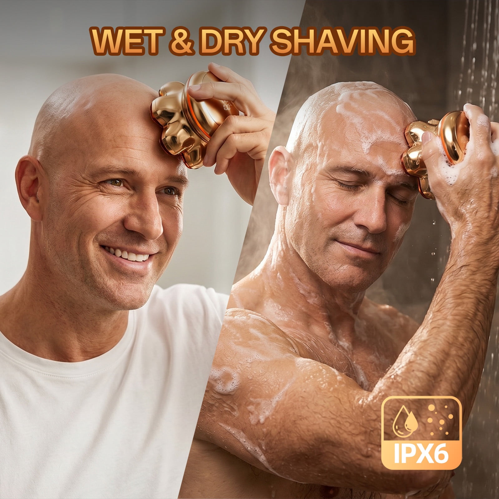 MAXGROOM® Head Shavers for Bald Men, Dual-Speed Waterproof Electric Razor with 7D Floating Heads, Close Shaving, Magnetic Detachable Blades, 140Minutes Runtime, Wet/Dry Shave, Gifts for Men (Gold)