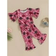 thumbnail image 3 of Bagilaanoe 2pcs Toddler Baby Girl Long Pants Set Print Short Sleeves T-Shirt Tops + Flare Trousers 6M 12M 18M 24M 3T Kids Casual Outfits, 3 of 8