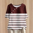 thumbnail image 2 of PEZHADA Femmes Tops Manches 3/4 Femmes Casual Print Pullover Coton Lin Boutons Col Rond Manches Courtes Top Top Tops pour Femmes Manches 3/4, 2 of 9