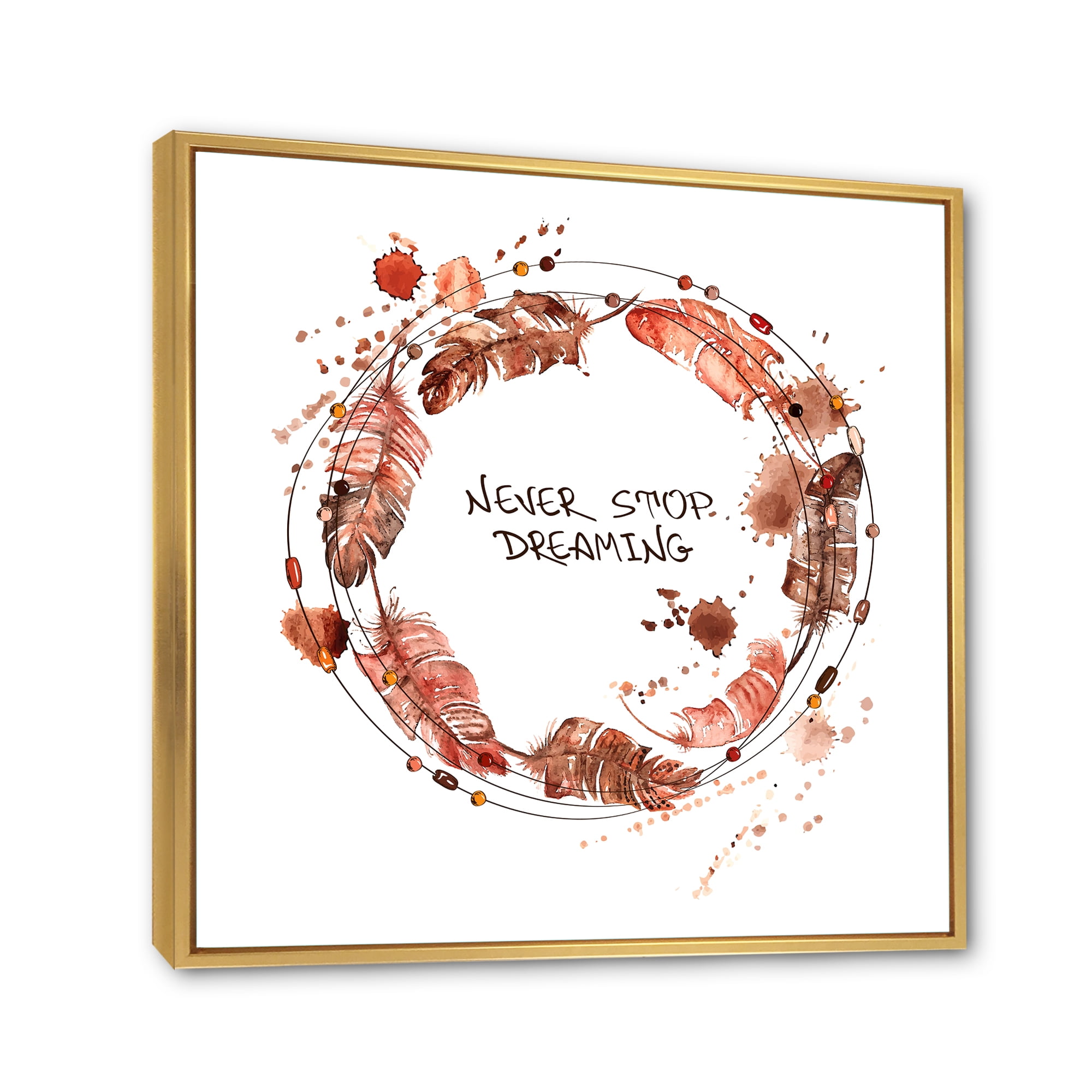 Designart 'Impression Of Bird Feathers Wreath' Traditional Framed Canvas Wall Art Print