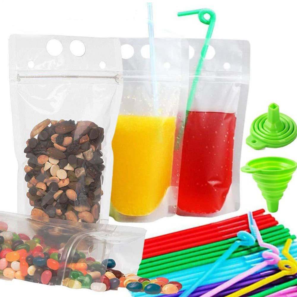 Zipper Drink Bag Clear StandUp Plastic Pouches Bags with Drink Straws