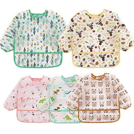 

5 Pcs Long Sleeved Baby Toddler Bibs Waterproof Sleeved Bib 6-24 Months