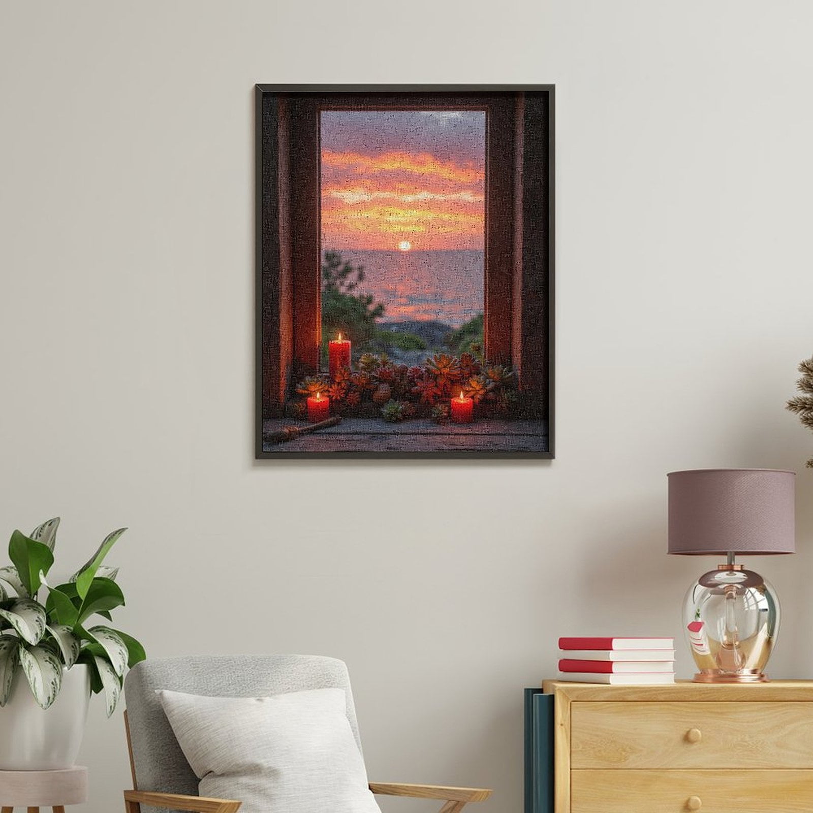 Paint By Numbers Kit for Adults Beginner - DIY Sunset Window Candles Succulents Canvas Painting Kits for Adults, Frameless Paint By Number for Adults for Home Wall Decor 16x20 Inch