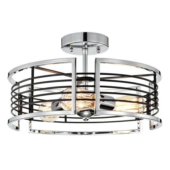 RADIANCE goods Industrial 3 Light Chrome Semi-Flush Ceiling Fixture 15" Wide