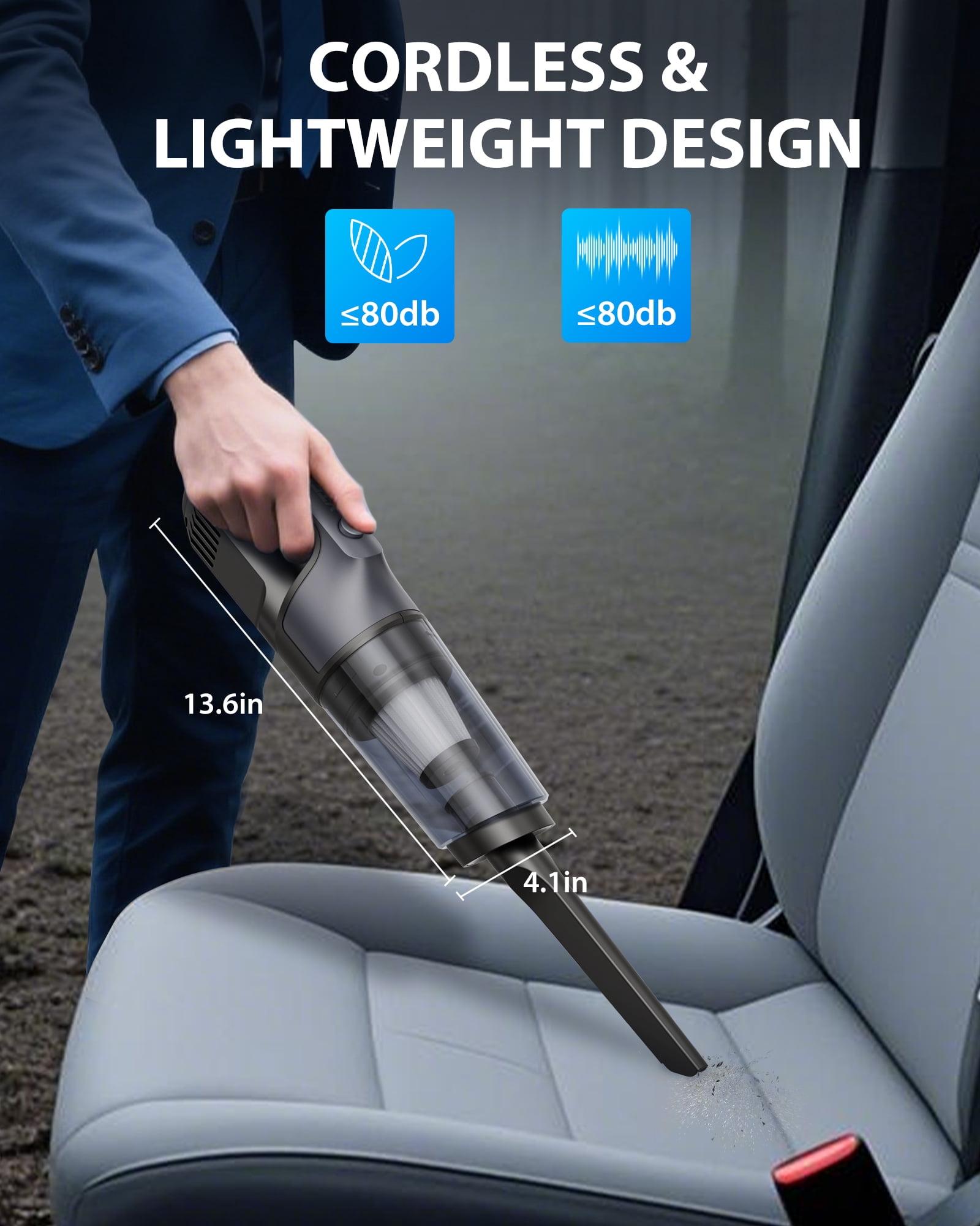Aeitto Handheld Vacuum Cleaner,4-in-1 10000Pa Cordless Car Vacuum,Portable Rechargeable 1.5lbs Lightweight Hand Vacuum with LED light for Home Office Cleaning,Black