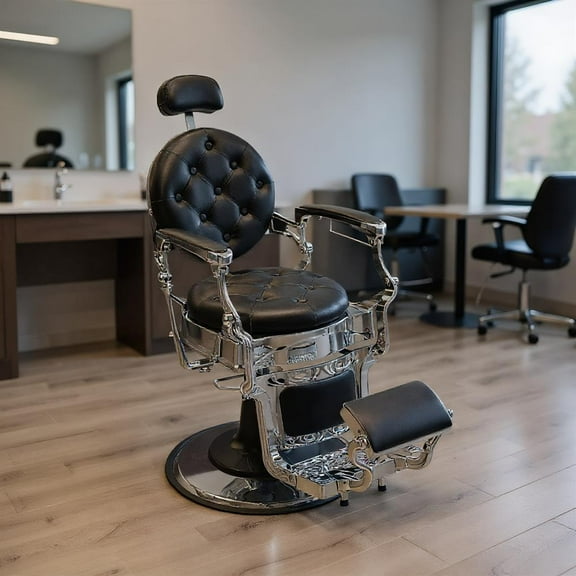 Topcobe Vintage Barber Chair with Adjustable Height and Headrest, Salon Equipment, Black