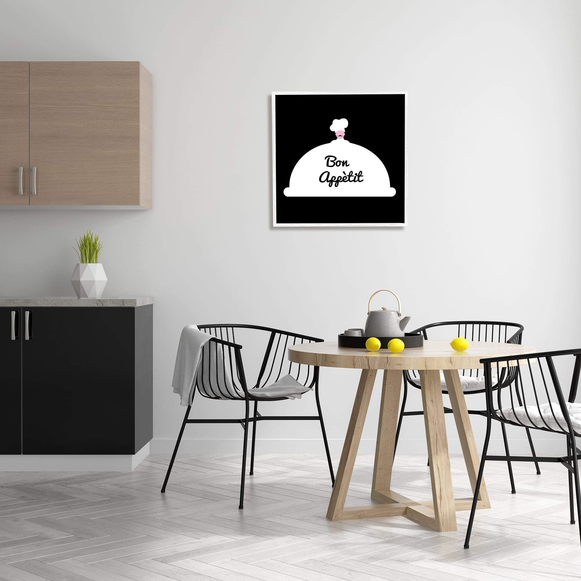 Stupell Industries Bon Appetit Phrase Mustache Chef Modern Design Food & Beverage Painting White Framed Art Print Wall Art, 24 x 24