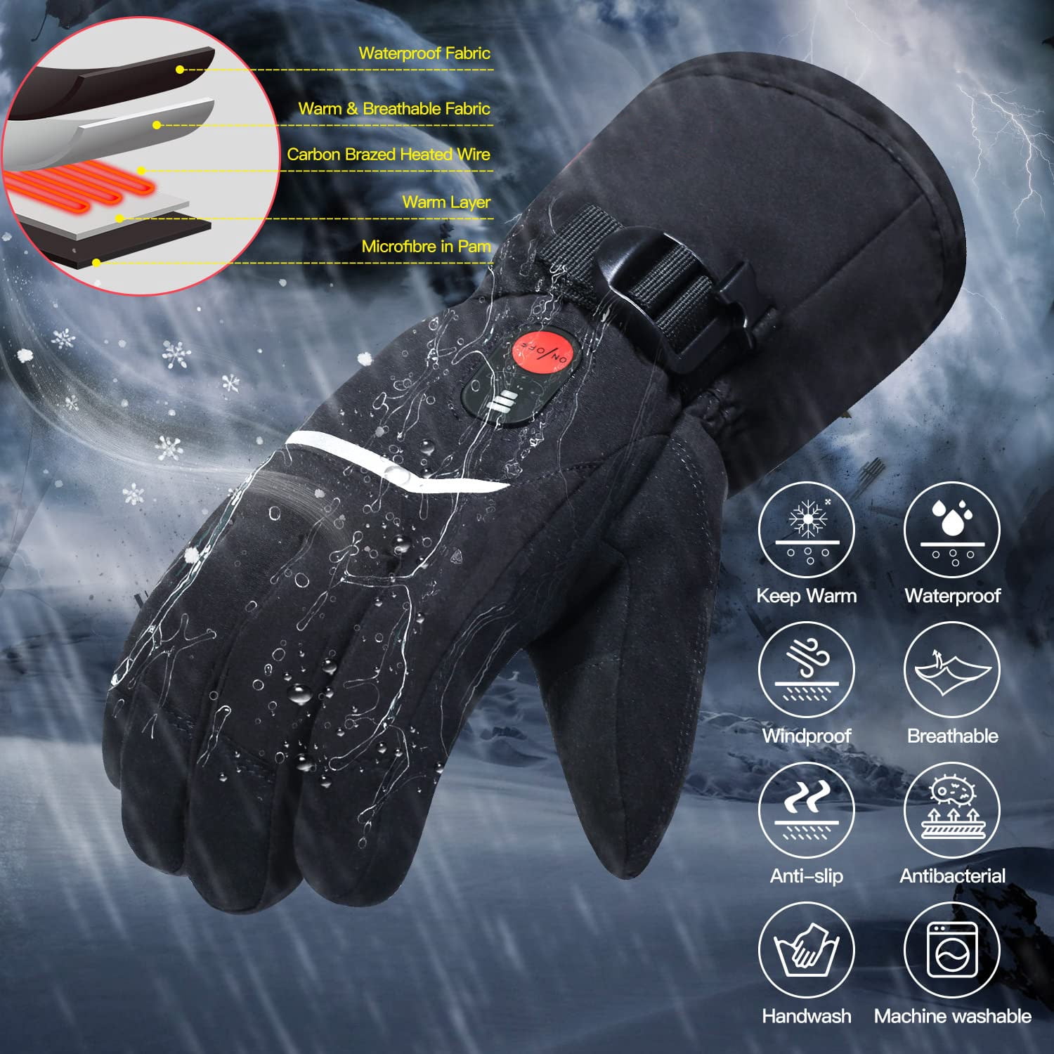 KEEPWARMING 7.4V 2200mAh Rechargeable Electric Heated Gloves for Men Women, Gloves Hand Warmer for Skiing, Snowboarding, Skating, Camping Hiking Running
