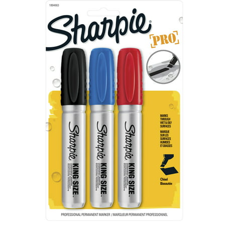 Sharpie Pro King Size Permanent Markers, Chisel Tip, Assorted, 3