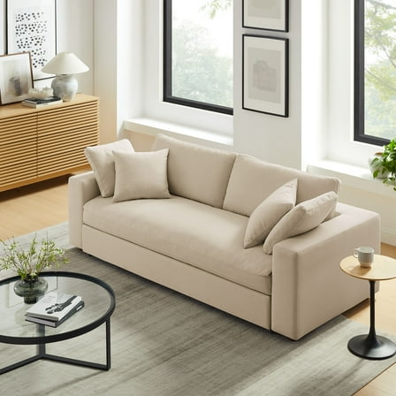Modway Commix Down Filled Overstuffed Sleeper Sofa in Light Beige
