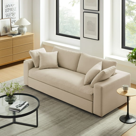 Modway Commix Down Filled Overstuffed Sleeper Sofa in Light Beige