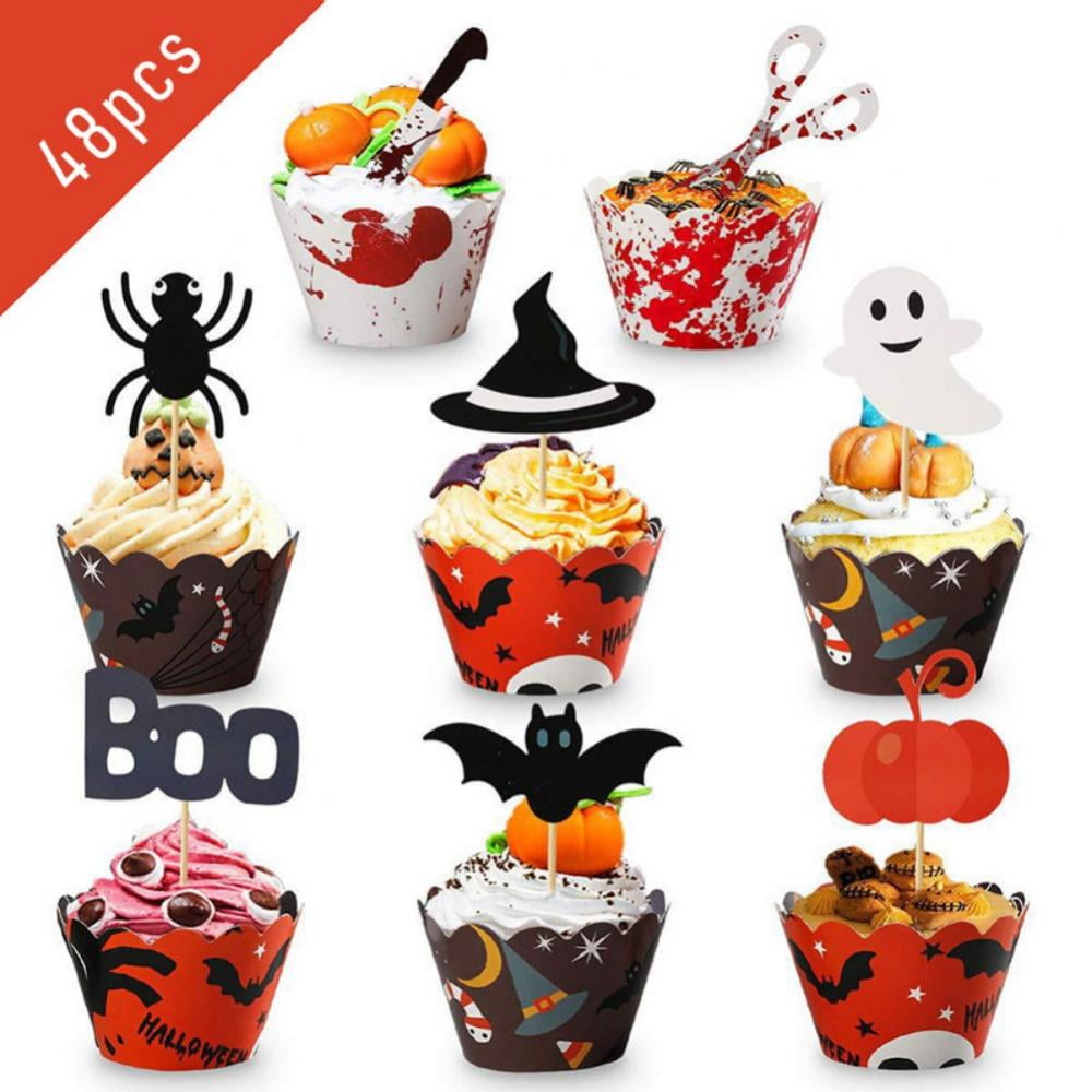 HALLOWEEN LANTERN & PUMPKIN CUP CAKE TOPPERS DECORATIONS ON EDIBLE RICE PAPER 