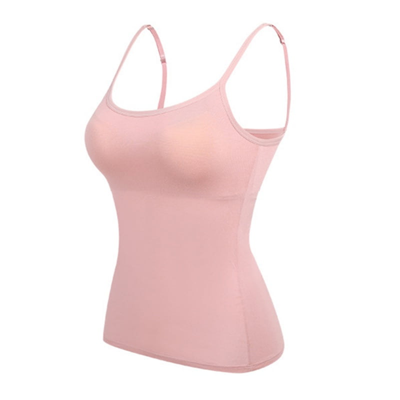 Women's Cotton Camisole Shelf Bra Spaghetti Straps Tank Top Builtin