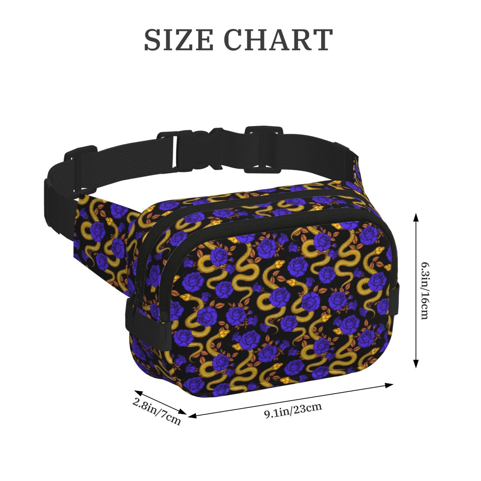 Fuzoiu Golden Snake And Purple Rose Print Unisex Square Double Layer Waist Bag,Crossbody Fanny Pack Travel Workout Accessory