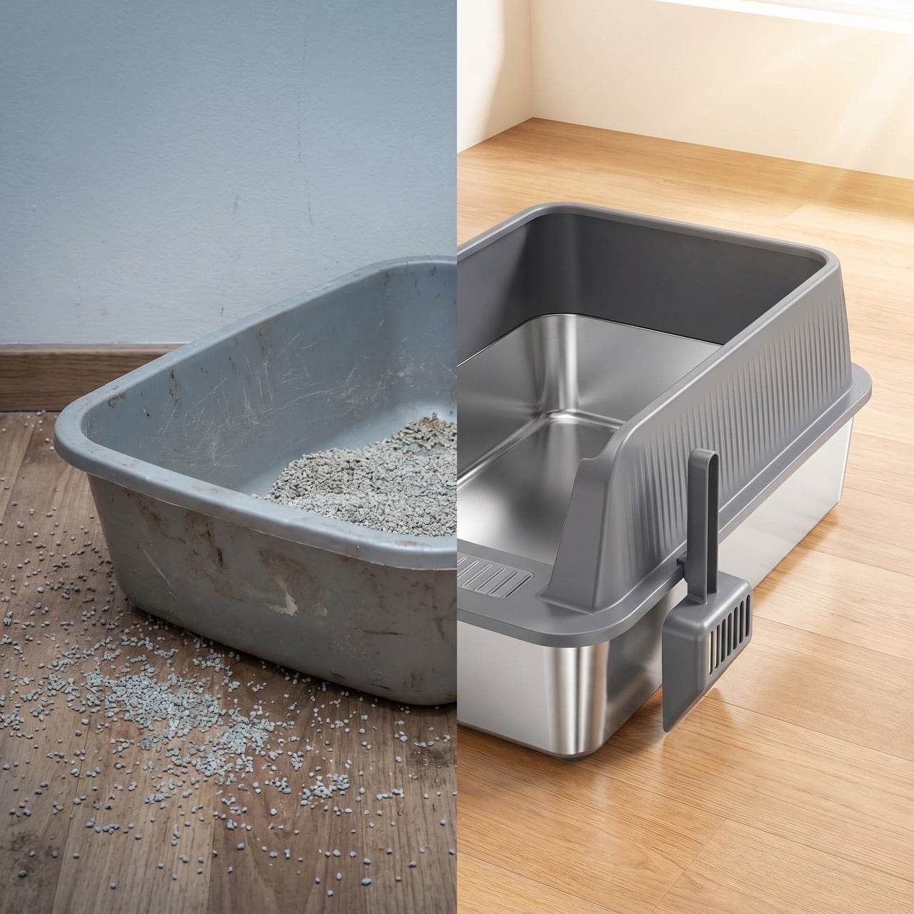 DURAMOXLQ XL Stainless Steel Cat Litter Box with High Sides, 23"x15" Large Metal Litter Pan for Big & Multi Cats, Odor Control, Open Top