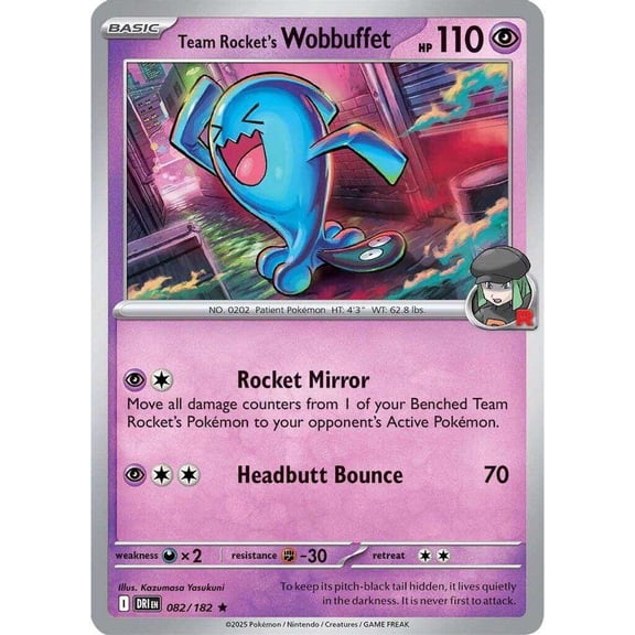 Pokemon Destined Rivals Rare Team Rocket's Wobbuffet #82