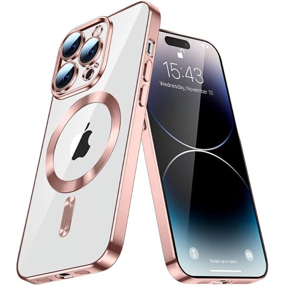 Compatible with Magsafe iPhone 14 Plus Case Magnetic Cute Glitter Clear for Women Girls Luxury Phone Case Full-Body Protective Shockproof Slim TPU Case for iPhone 14 Plus Rose Gold YX